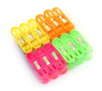 Cloth Drying Non-Slip Light Plastic Clips (Multicolour) (Pack of 12)