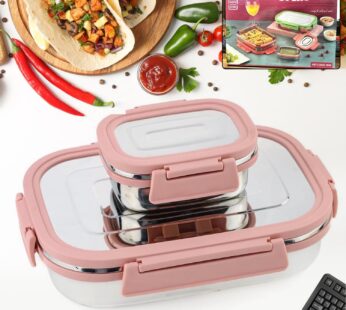 Premium Stainless Steel Leak Proof Air Tight Lunch Boxes (900ML+200ML Approx / 2 Pc Set)