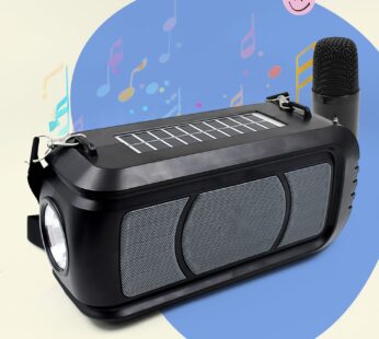 Wireless Bluetooth Speaker 5W High Bass with Wireless Mic / Microphone, LED Torch, Solar Charging, Support USB & Adjustable Strap (1 Set)