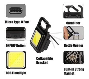 Rechargeable Keychain Mini Flashlight with 4 Light Modes,Ultralight Portable Pocket Light with Folding Bracket Bottle Opener and Magnet Base for Camping Walking