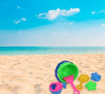 Sand Game Castle Building Plastic Beach Toy Set for Kids Summer Fun Creative Activity Playset& Gardening Tool with Accessories & Bucket-Pack of 6 Pcs